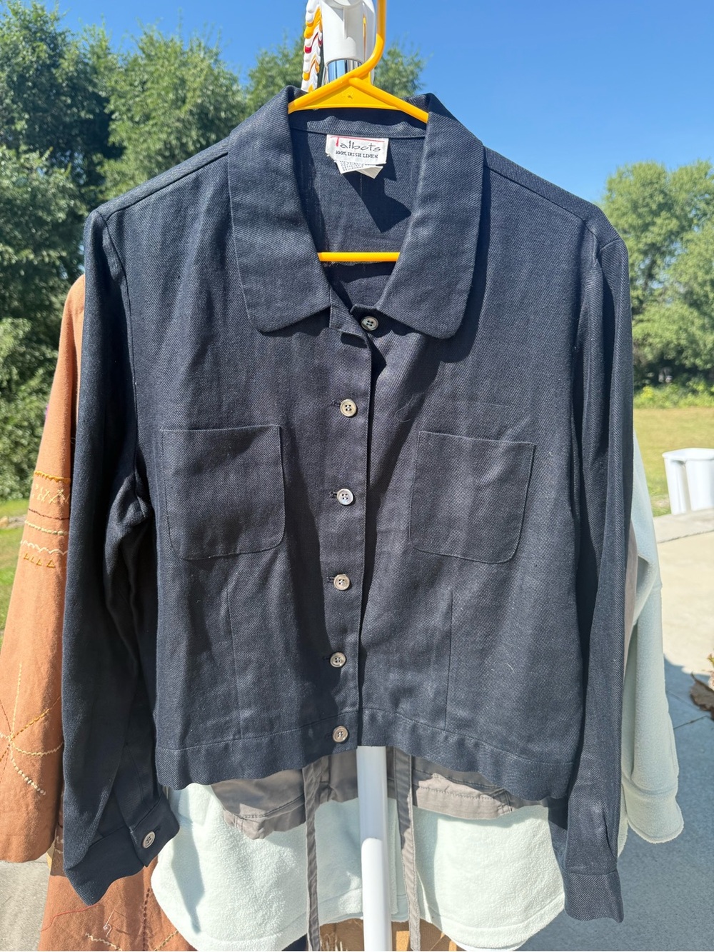 Talbots 100% Irish Linen Navy Button-Front Women's Blazer Jacket